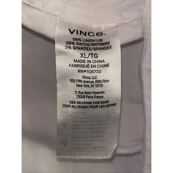 Vince Women’s XL Blouse Top Shirred White Linen Blend Lagenlook Minimalist - Picture 7 of 9